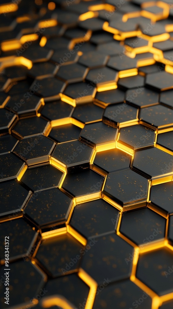 Glowing hexagonal pattern with gold highlights Glowing hexagonal pattern with gold highlights