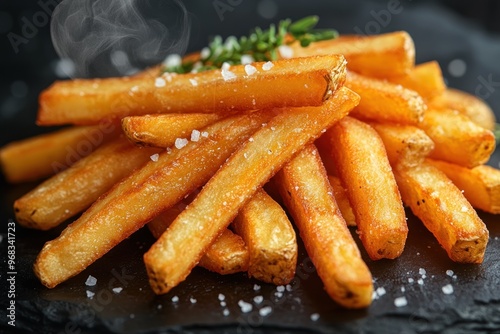 Golden French Fries with Salt and Steam