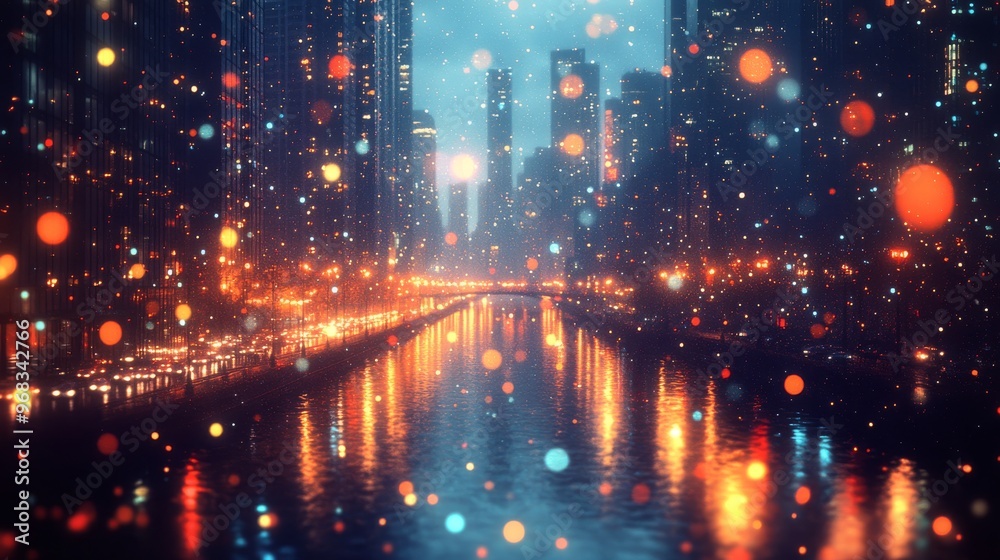 Cityscape Reflections in a Waterway with Bokeh Lights Cityscape Reflections in a Waterway with Bokeh Lights