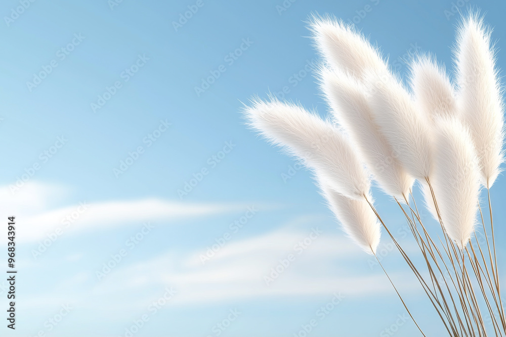 A serene view of soft, white pampas grass swaying gracefully against a bright blue sky, perfect for nature lovers. A serene view of soft, white pampas grass swaying gracefully against a bright blue sky, perfect for nature lovers.