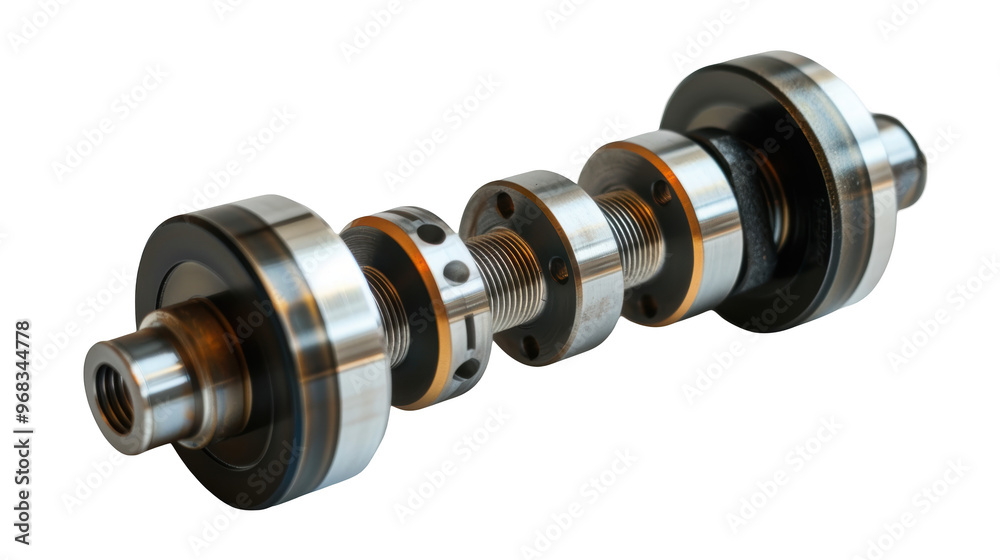 Closeup of a Metal Ball Screw with Flange and Nut Closeup of a Metal Ball Screw with Flange and Nut
