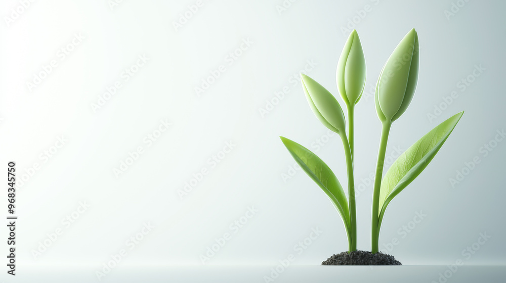 Fresh green plant growing from soil, symbolizing new beginnings and nature's beauty in a minimalistic setting. Fresh green plant growing from soil, symbolizing new beginnings and nature's beauty in a minimalistic setting.