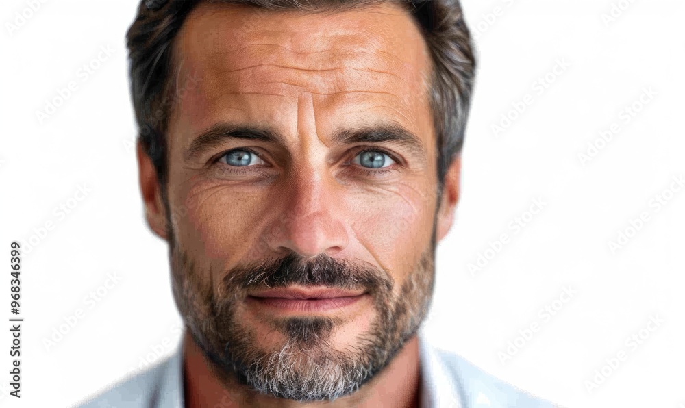 Confident Businessman with Refined Features in Detailed Portrait on White Background Confident Businessman with Refined Features in Detailed Portrait on White Background