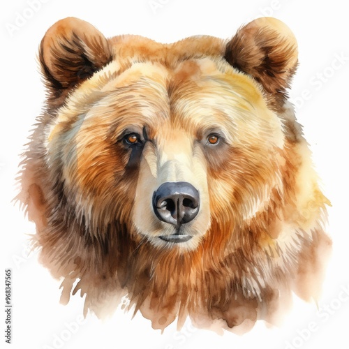 Realistic Watercolor Illustration of a Brown Bear Head - Perfect for Wildlife Art Lovers, Nature-themed Designs, and Animal Posters