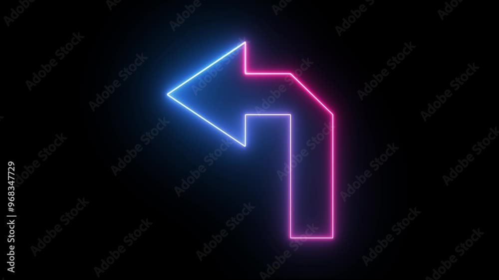Neon arrow icon. Abstract left neon arrow. Neon arrow sign on black background. Neon arrow icon. Abstract left neon arrow. Neon arrow sign on black background.