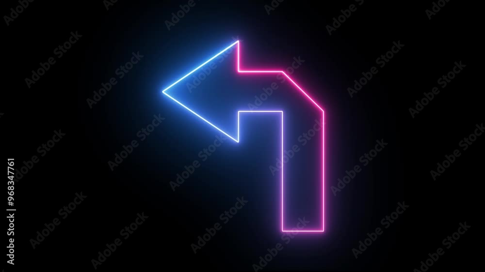 Neon arrow icon. Abstract left neon arrow. Neon arrow sign on black background. Neon arrow icon. Abstract left neon arrow. Neon arrow sign on black background.