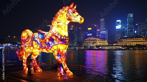 Gambling Theme Featuring a Golden Horse, Combining Elements of Luck and Luxury in a Vibrant Design