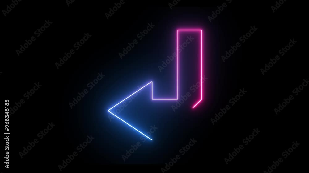 Neon arrow icon. Abstract down left neon arrow. Neon arrow sign on black background. Neon arrow icon. Abstract down left neon arrow. Neon arrow sign on black background.