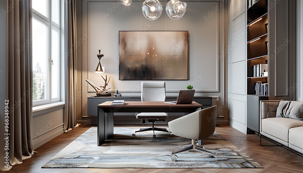 A desk with a computer in a room with plants A desk with a computer in a room with plants