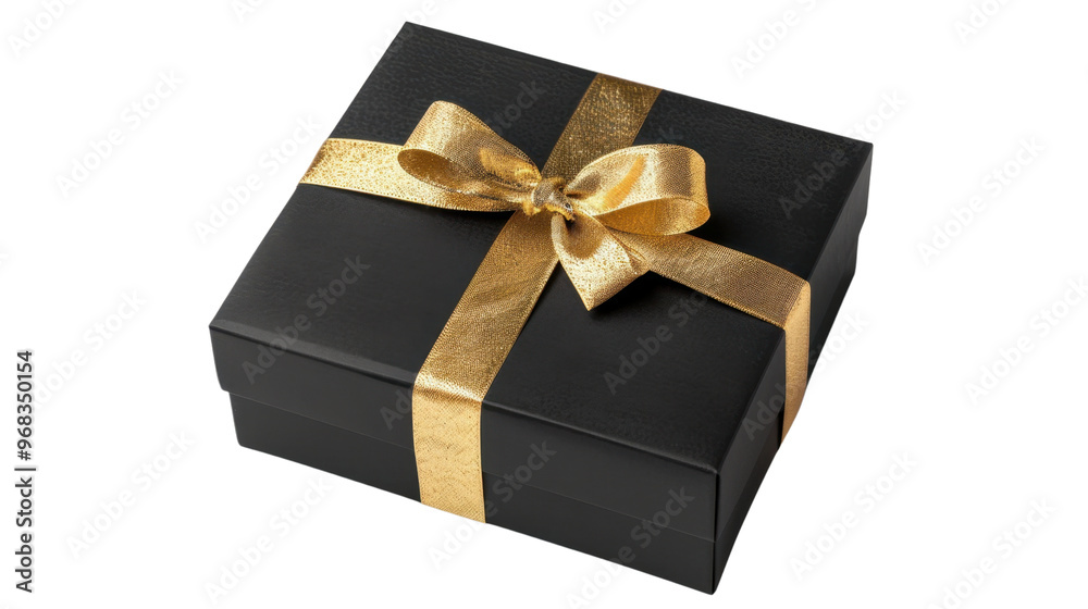 Gift box black with gold ribbon on transparent background Gift box black with gold ribbon on transparent background