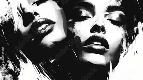 Black and white portraits with high contrast generative ai. High Contrast. Illustration