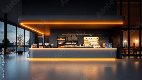 3D Bakery Counter with Glowing Menu Board 