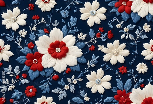 Elegant Floral Pattern on Navy Blue Background