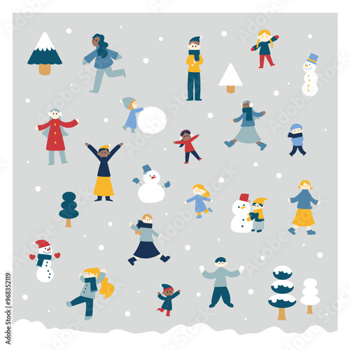 冬と人物のイラストセット