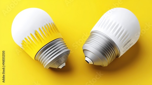 3D Rendered Icon of a Light Bulb in Metal with Yellow and White Colors, Showcasing a Modern and Sleek Design