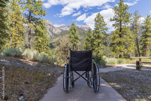 wheelchair on accessible trail in the mountains