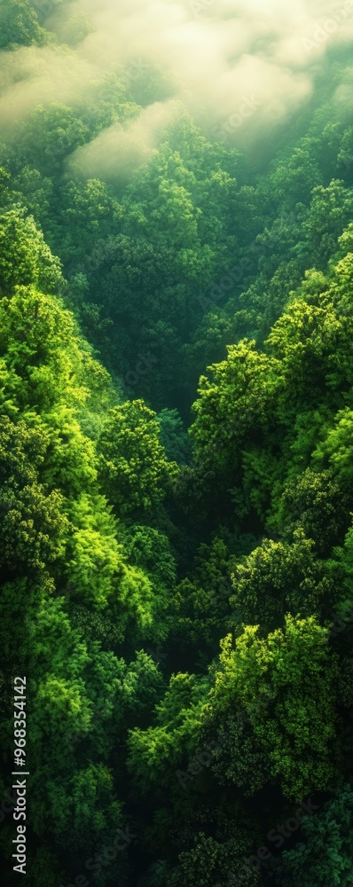 Lush green forest landscape enveloped in mist, showcasing a serene and tranquil environment full of nature's beauty. Lush green forest landscape enveloped in mist, showcasing a serene and tranquil environment full of nature's beauty.