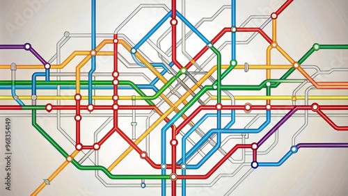 A stunning visual representation of London's underground rail network is rendered in bold colors against a crisp white
