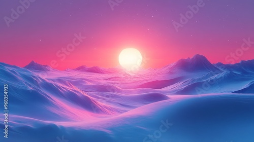 Pink and Blue Sunset Over Snowy Mountain Range