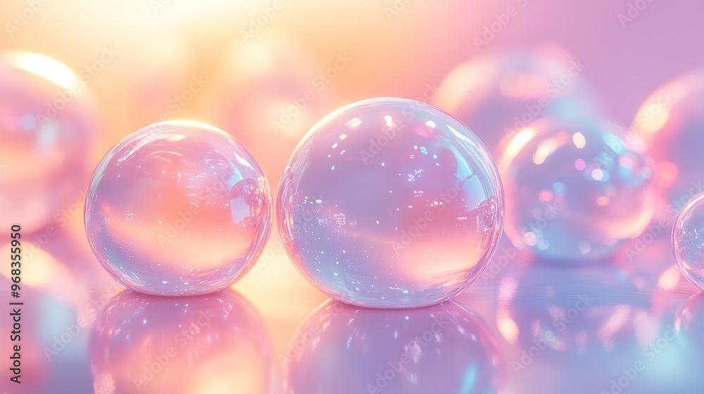 Two Clear Glass Spheres Reflecting Pastel Colors Two Clear Glass Spheres Reflecting Pastel Colors
