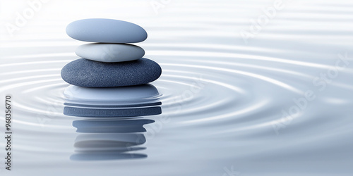 Stack of zen stones creating ripples on water surface