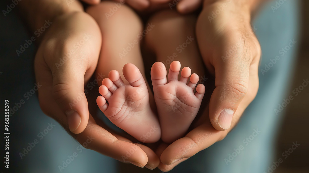 Father holding the feet of his newborn baby in his hands Father holding the feet of his newborn baby in his hands