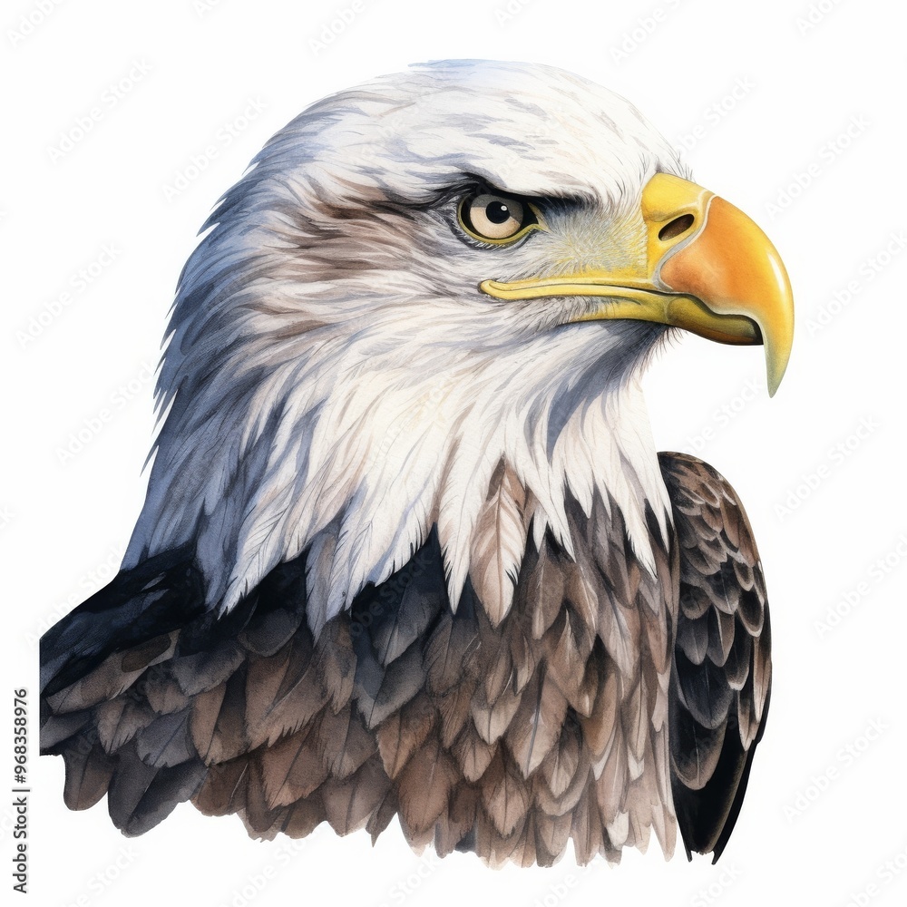 Stunning Bald Eagle Illustration with Detailed Feathers and Intense Gaze Stunning Bald Eagle Illustration with Detailed Feathers and Intense Gaze