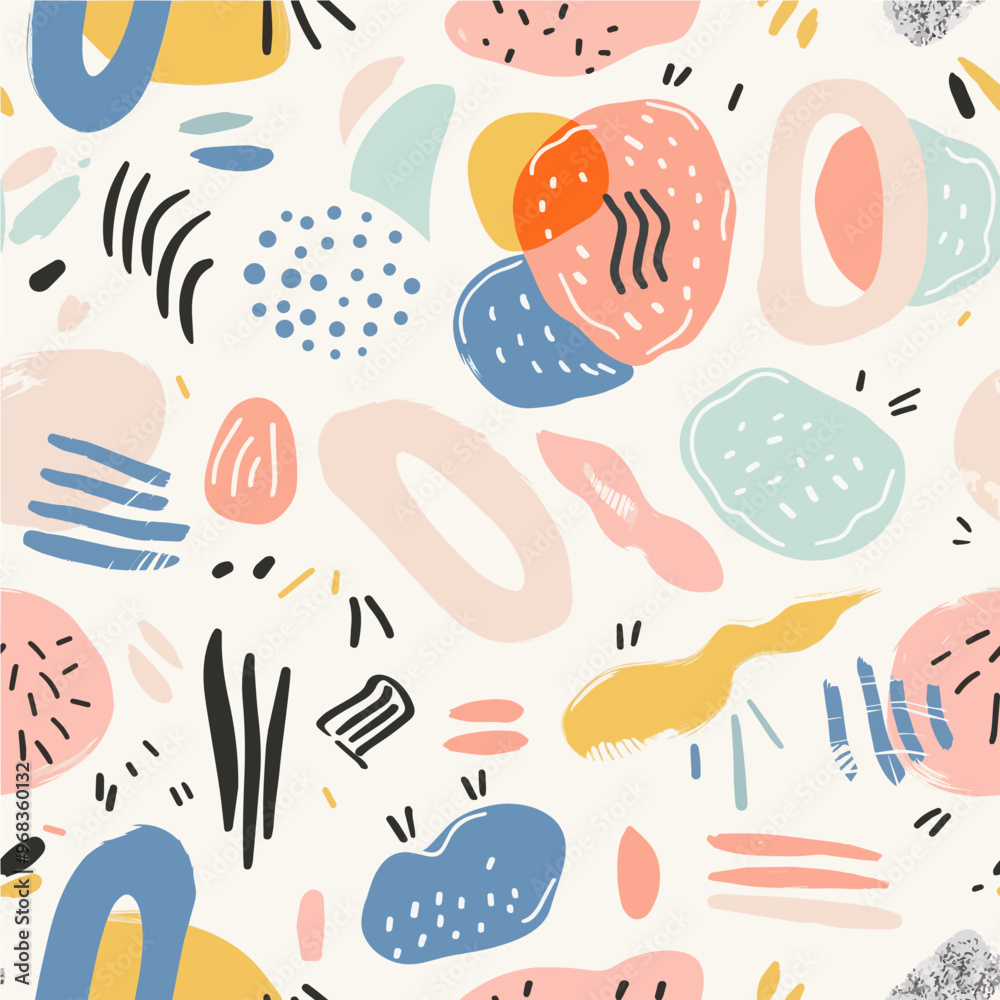 Soft pastel-colored abstract shapes in a whimsical seamless vector. Ideal for modern decor, stationery, and creative projects. Soft pastel-colored abstract shapes in a whimsical seamless vector. Ideal for modern decor, stationery, and creative projects.