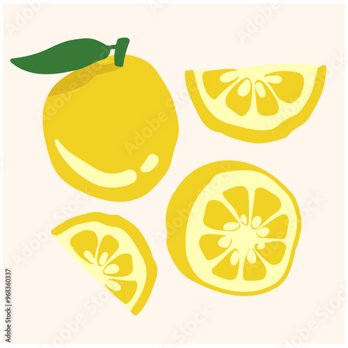 Yuzu japanese citron fruit With illustration style doodle and line art