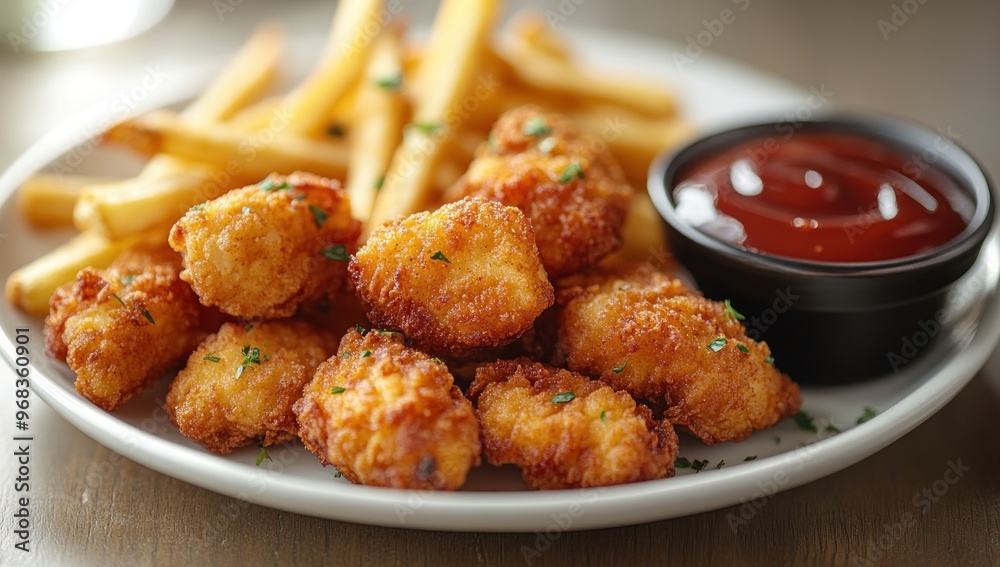 Crispy Chicken Nuggets with French Fries and Ketchup Crispy Chicken Nuggets with French Fries and Ketchup