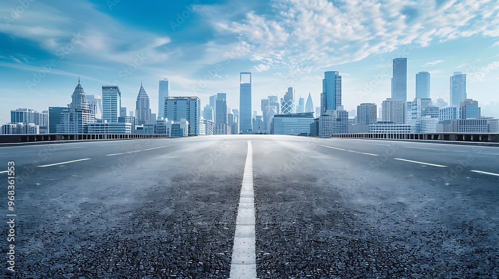 Fototapeta premium A empty road with a city in the background