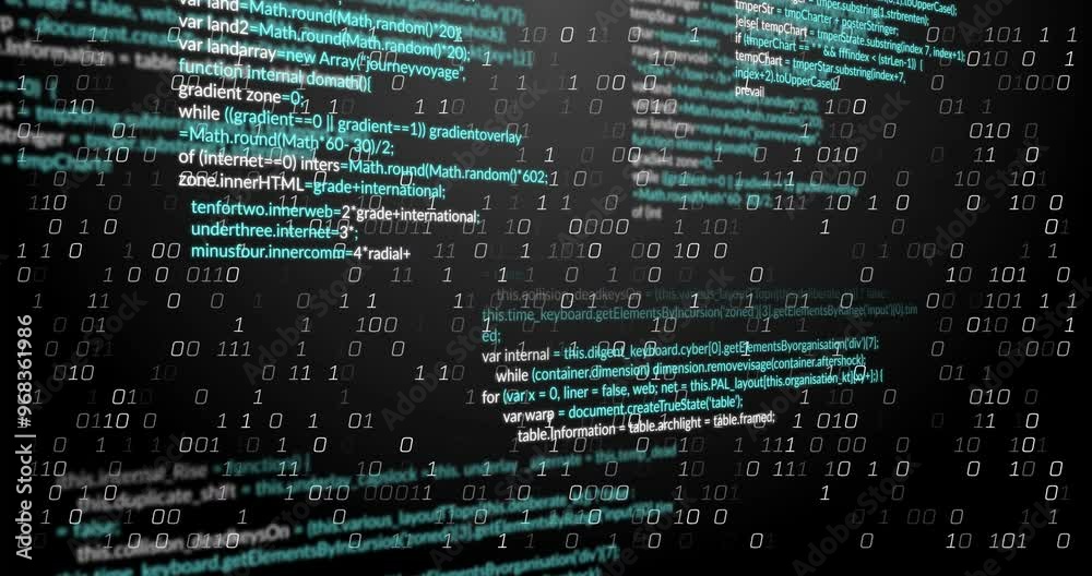 Animation of binary coding and data processing on black background Animation of binary coding and data processing on black background