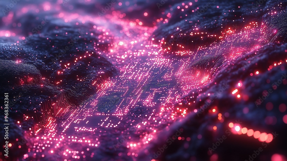 Obraz premium Glowing Pink Circuit Board Technology