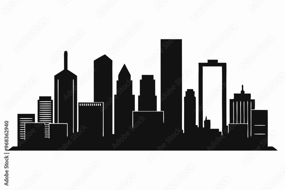 Houston City Skyline Silhouette, City buildings black Silhouette vector Houston City Skyline Silhouette, City buildings black Silhouette vector