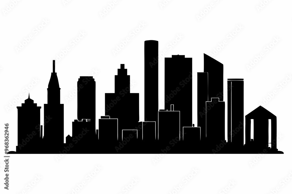 Naklejka premium Houston City Skyline Silhouette, City buildings black Silhouette vector 