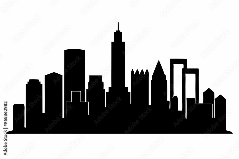 Naklejka premium Houston City Skyline Silhouette, City buildings black Silhouette vector 