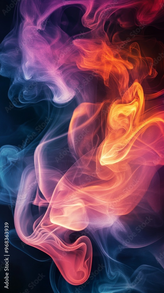 Vibrant abstract smoke art with colorful swirls on dark background Vibrant abstract smoke art with colorful swirls on dark background