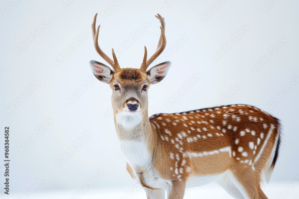 A deer with antlers stands in the snow A deer with antlers stands in the snow