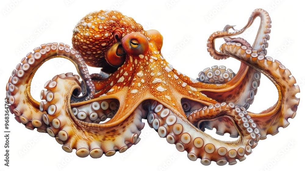 Obraz premium A large orange octopus with white spots on its head and body