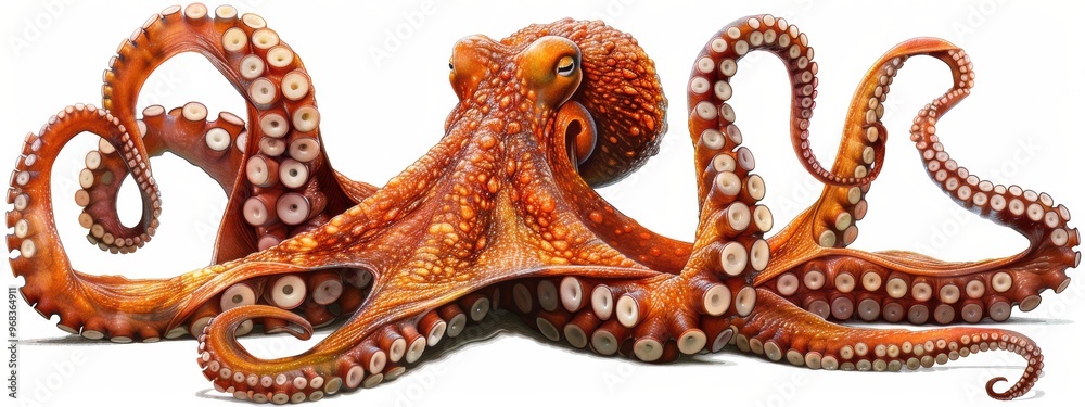 Obraz premium A large orange octopus with many eyes and a long body