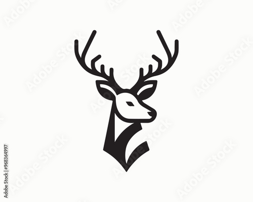 Deer logo vector template. Deer head icon symbol vector illustration. Deer silhouette logo black and white.