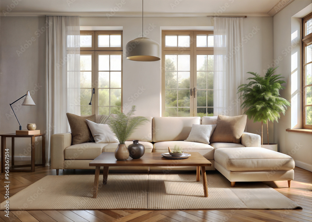 A cozy minimalist living room with a neutral color A cozy minimalist living room with a neutral color