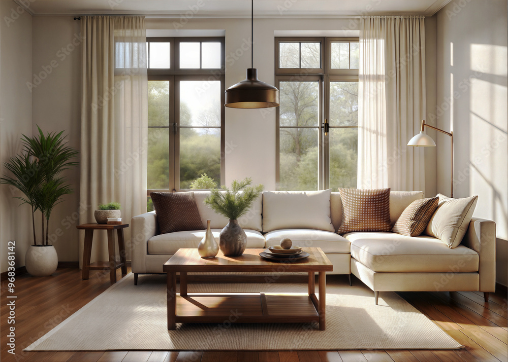 A cozy minimalist living room with a neutral color A cozy minimalist living room with a neutral color