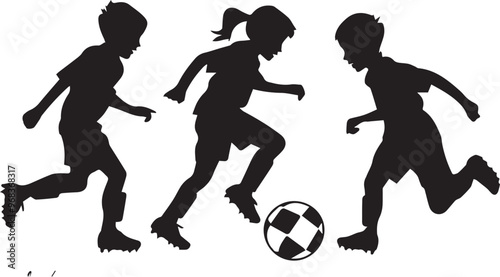 Silhouette vector of children playing football icon, soccer player silhouette