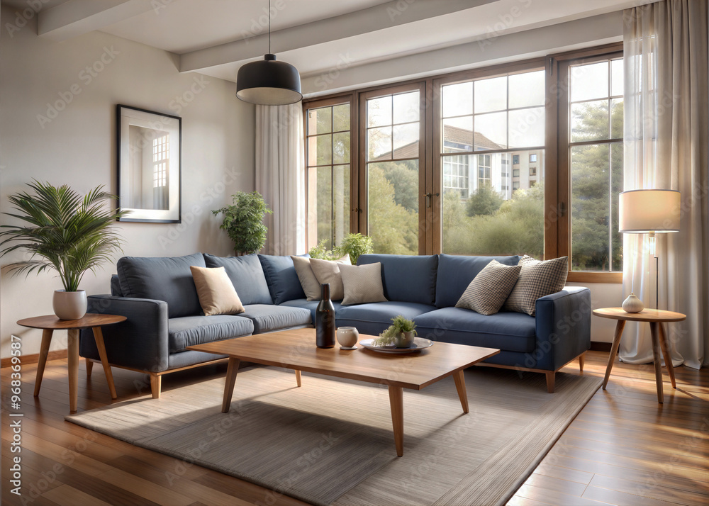 Fototapeta premium a cozy minimalist living room with a neutral color