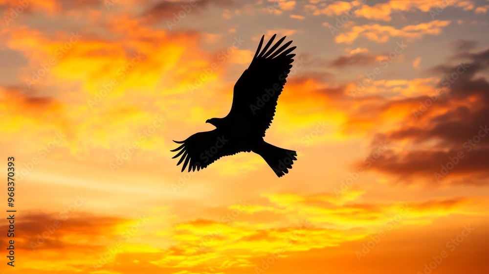 Fototapeta premium Silhouette of an eagle soaring against a