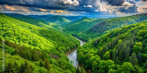 * Majestic mountains, meandering rivers, and towering trees come together in harmony in Monongahela National Forest, photo