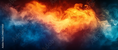 Abstract blue and orange smoke on a black background.