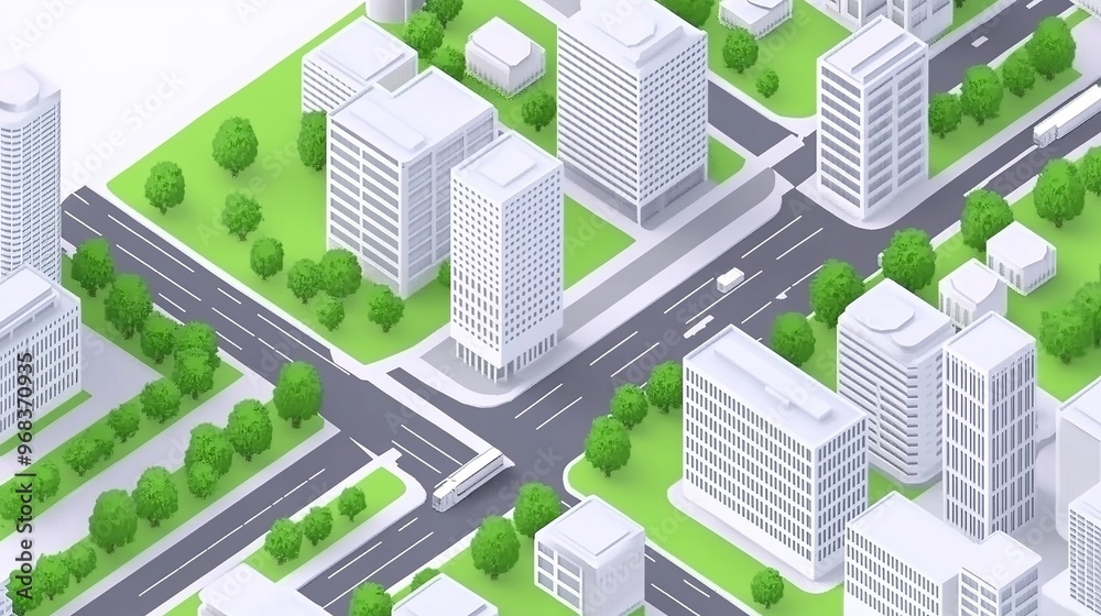 Isometric 3D Cityscape, Featuring Detailed Urban Structures and Buildings in a Three-Dimensional View. Ideal for City Planning, Design, and Visualization Projects Isometric 3D Cityscape, Featuring Detailed Urban Structures and Buildings in a Three-Dimensional View. Ideal for City Planning, Design, and Visualization Projects