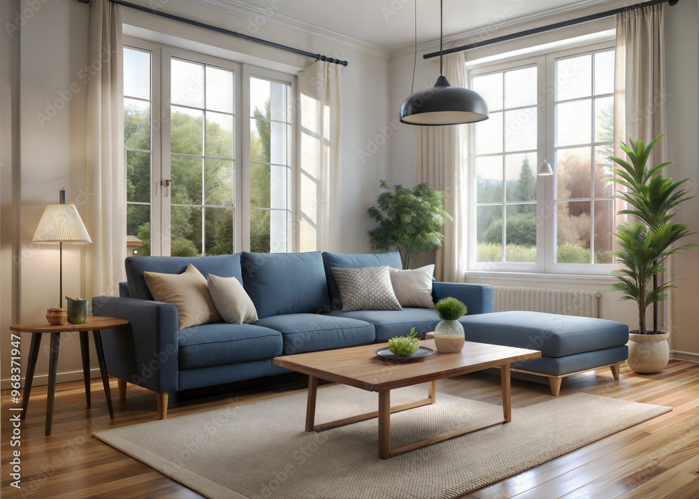 A cozy minimalist living room with a neutral color